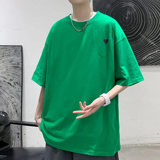 saferido Korean Style Summer Men's Short Sleeved Fashion T-shirt Loose Top Printing Cotton Clothes Tshirts Round Neck T Shirts M-2XL