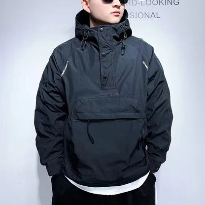 New Luxury Autumn Men's Jacket Korean Fashion Half-zip Fashion Hooded Outdoor Jacket Mens Spring Black Coat Pocket Sportswear