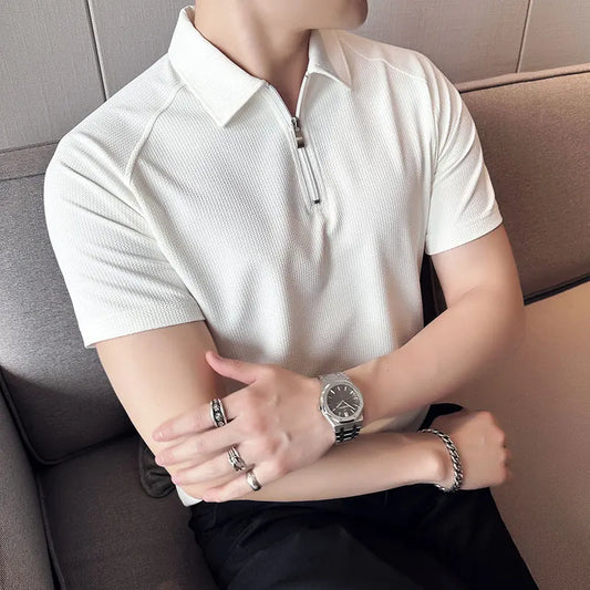 saferido British Style Summer polo shirts for Men Fashion pure color Short Sleeve Polo Shirts Slim Fit Casual Business Lapel Tee Tops 3XL