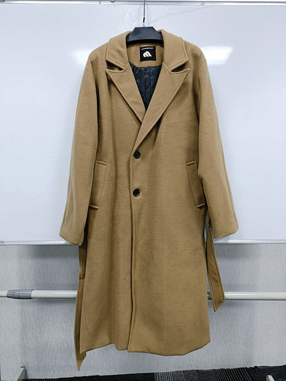 Korean Trend Men's Loose Casual Single-breasted Overcoat Autumn Winter Fashion New Long Sleeve Woolen Long Coat