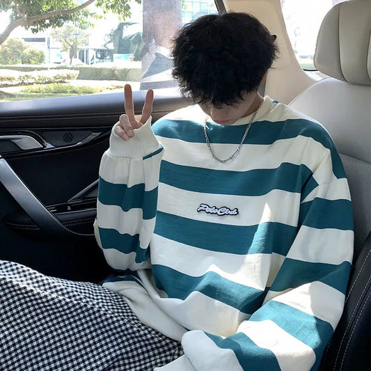 Autumn Striped Loose Sweatshirts Korean Style Fashion Couple Clothing Brand Casual Women Pullovers Male Hoodie