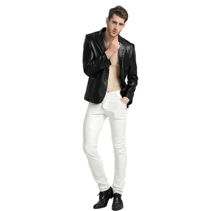 saferido  new autumn Korean style multi-color handsome motorcycle pants casual trendy men's pants PU leather pants men's slim fit
