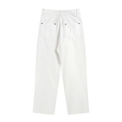 Hip Hop Vibe Heavy Functional Cargo Trousers for Men Fashionable Rivets Zipper Split Adjust Micro Flare Pants White Male Clothes
