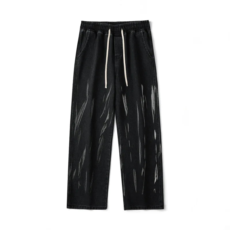 saferido American tie dye washed denim jeans men's spring and autumn new style loose straight tube versatile wide leg