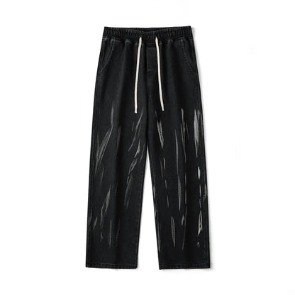 saferido American tie dye washed denim jeans men's spring and autumn new style loose straight tube versatile wide leg