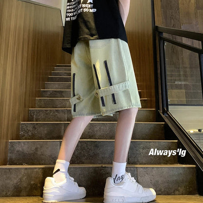 saferido New Mens Fake Zippers Jeans Shorts Korean Fashion Shorts Harajuku High Street Men Clothing Casual Shorts Streetwear Short Pants