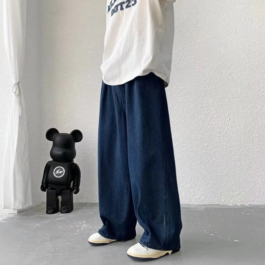 saferido Men's Pure Color Cargo Jeans Simple All-match Wide Leg Pants Trousers Men Hip Hop Streetwear Oversized 90s Vintage Fashion Denim