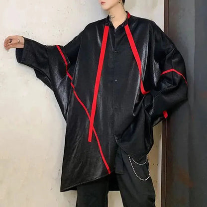 saferido Mens Japanese Dark Style Contrast Color Long-Sleeve Shirt 2024 New Autumn Genderless Fashion Personality Street Loose Top Unisex