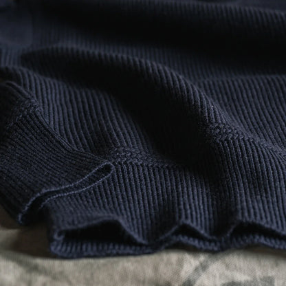 Bronson Pre-War USN Mock Neck Sweater Men Heavyweight Knitted Pullover Navy Blue