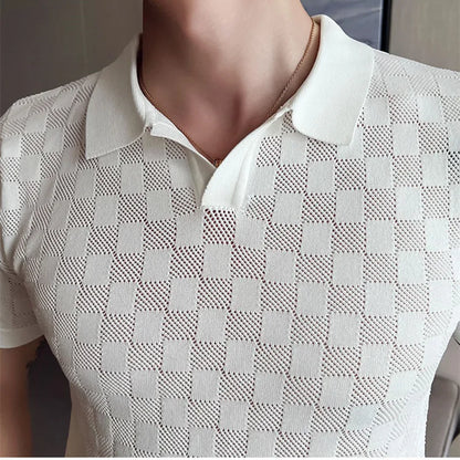 saferido British Style Men's Summer Casual Short Sleeves Polo Shirts/Male Slim Fit High Quality Plaid Business Knitting POLO Shirts S-4XL