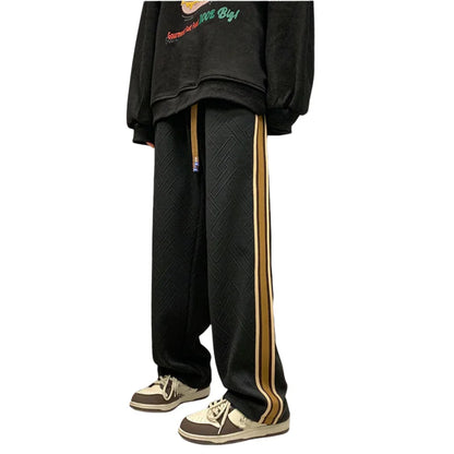 saferido 2024 Spring And Summer New Trendy American Style Versatile Straight Solid Color Striped Pants Loose Casual Sports Trousers Men's