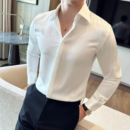 saferido  Clothing Men's Spring Striped Business Shirts/Male Slim Fit Lapel Casual Long-sleeved Shirts 4XL-M
