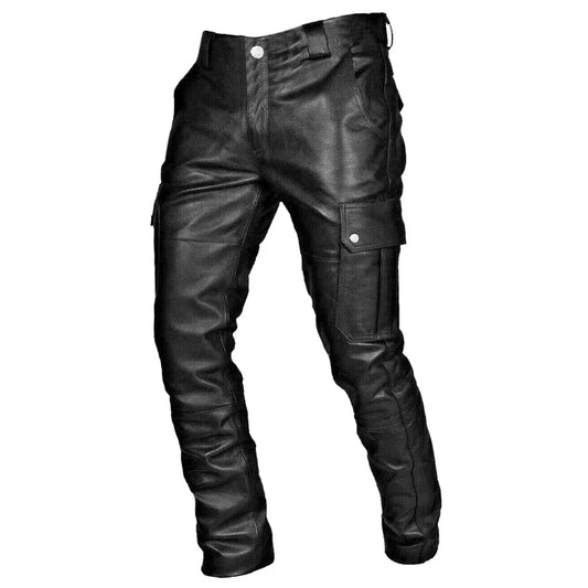 saferido 2024 New Men's Leather Pants Retro Punk Loose Casual Straight-leg  Pants Autumn Winter High Street Goth Style Long Trousers