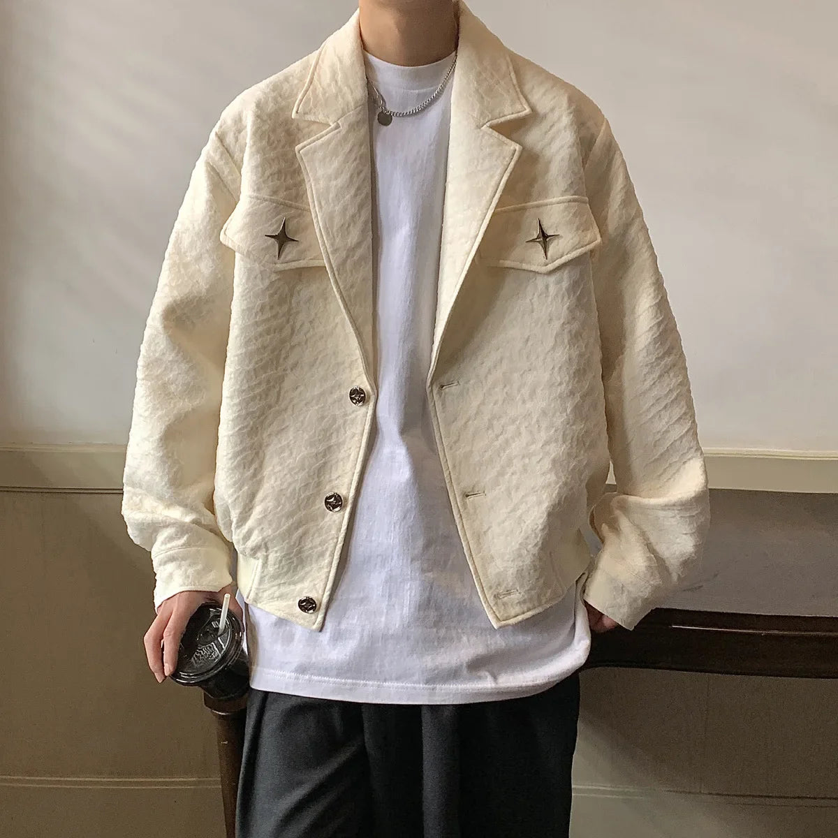 saferido 90s Streetwear Old Money American Retro Suit Collar Jacket Men's Spring and Autumn Style Pilot Jacket Short