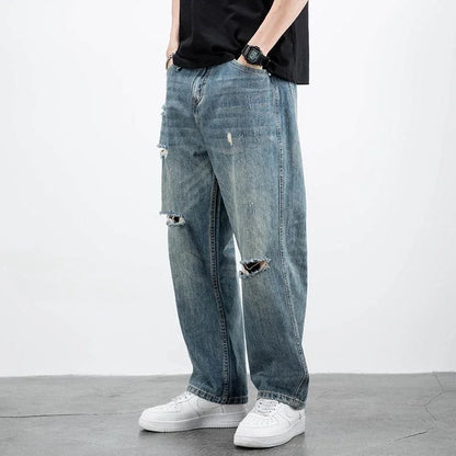 saferido Wide Leg Men's Jeans Loose Baggy Trousers with Pockets Male Cowboy Pants Luxury Japanese Street Style Original Classic Kpop Soft