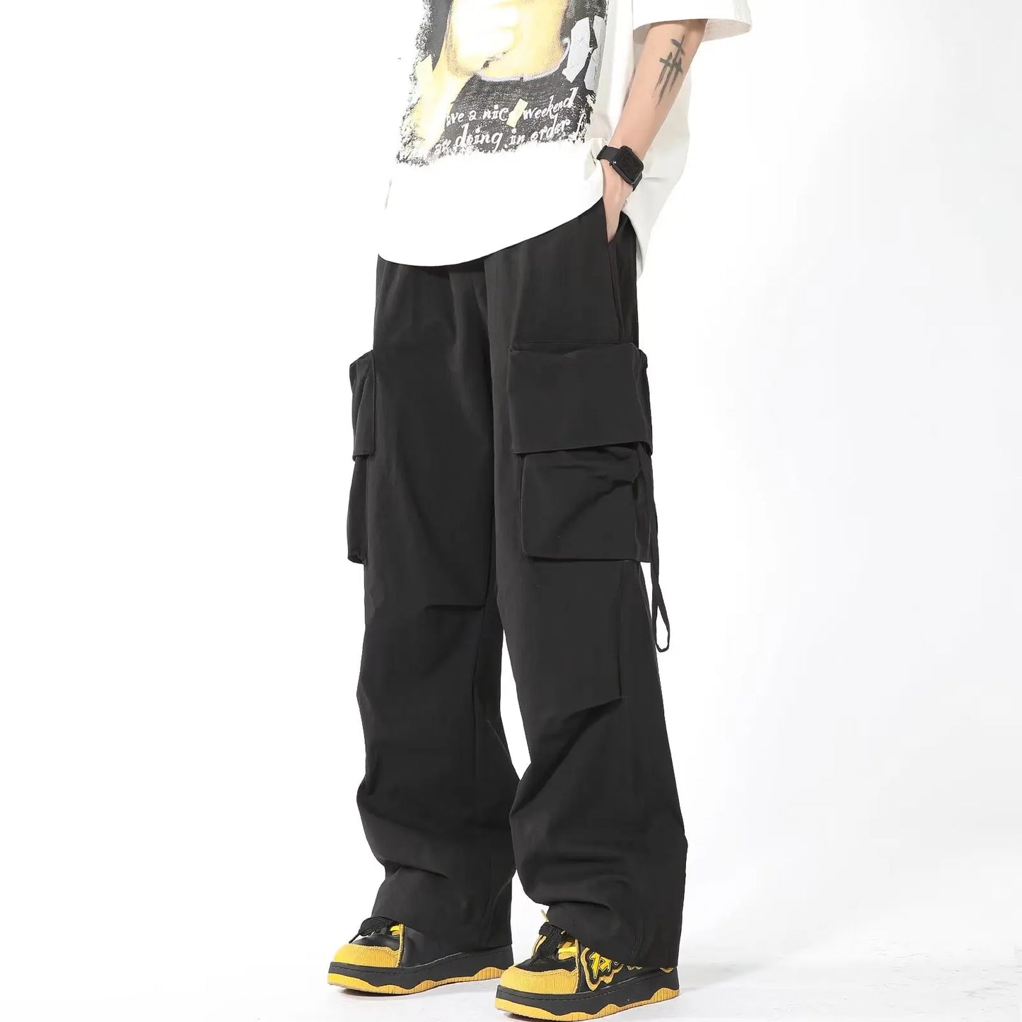 saferido Men's American Streetwear Cargo Casual Pants Fashion Trend Solid Color Sweatpants Pocket Decoration Trousers  S-3XL