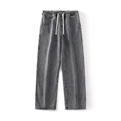 saferido Elastic waist jeans men's spring and autumn American loose straight leg casual versatile wide leg pants