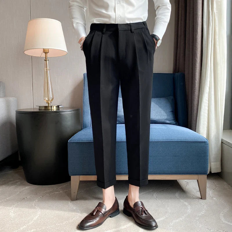 saferido Men High Quality Black Gray Dress Suit Pant Spring Man Pants Korean Slim Fit Men Casual Ankle Length Pants Streetwear 36