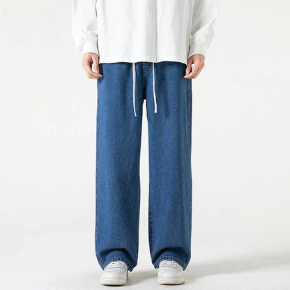 saferido Elastic waist jeans men's spring and autumn American loose straight leg casual versatile wide leg pants
