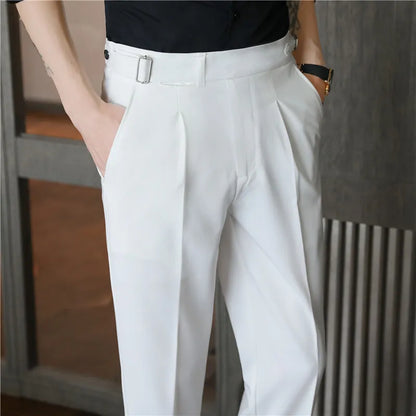 saferido Men's Business Dress Pants Korean Style Slim Fit Office Social Suit Pants Casual Trousers Streetwear Black White Trousers 29-36