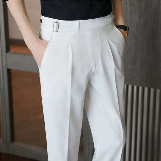 saferido Men's Business Dress Pants Korean Style Slim Fit Office Social Suit Pants Casual Trousers Streetwear Black White Trousers 29-36