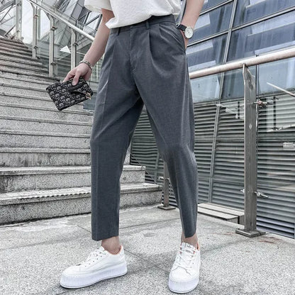 saferido Korean Business Solid Color Stretch Trousers Casual Pants Black Grey Mens Pants Office Trousers Men Tight-ankle Hombre 36
