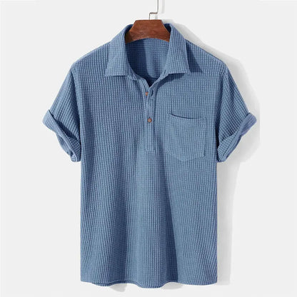 Summer Mens Casual Plaid Polo Shirts Top Turn-Down Collar Button Blouse Short Sleeve Solid Pocket Blouse Shirt Men Clothing