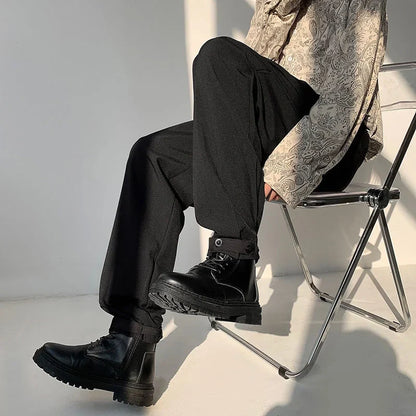 saferido Black White Suit Pants Men Loose Drape Sports Trousers Fashion Spring Summer Solid All-match Casual Loop Design Pants