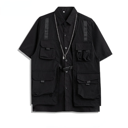 Men's Shorts Set Tank Top Men Cargo Punk Rave Vest Male Shirt Streetwear Hip Hop Hippie Men Clothing Pockets