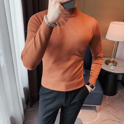 Male High End Fashion Brand Knitted Pullover Sweater Men Half Turtle Neck Autum Winter Woolen Casual Jumper Clothes S-4XL