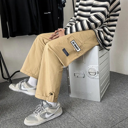 saferido Spring Autumn Casual Print Patchwork Cotton Wide Leg Pants Man Loose Y2k Pocket Hip Hop Cargo Straight Male Trousers Streetwear