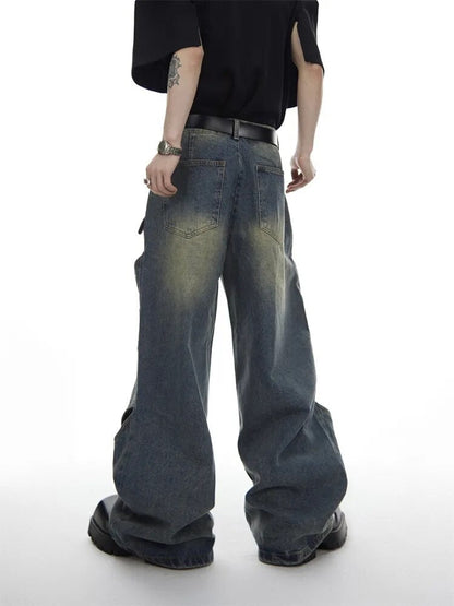 Wide Leg Jeans Pants Men Streetwear Baggy Distressed Denim Trousers Male Oversize Hollow Out Casual Korean Hip Hop
