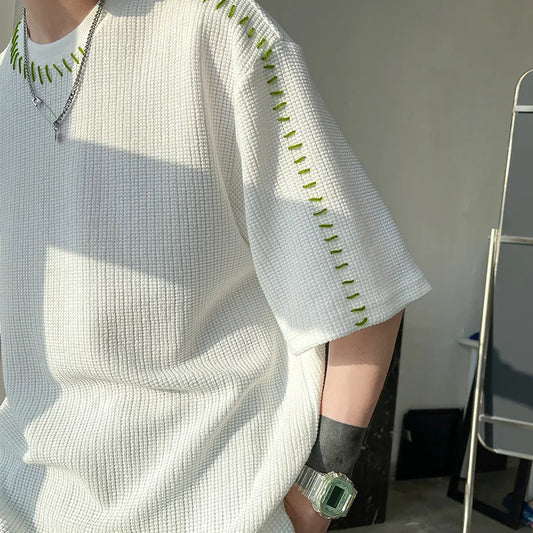 Men Summer Quality T Shirts Manual Suture Harajuku Casual Tshirt For Male  New Neutral Oversize Tees Short Sleeve Tops