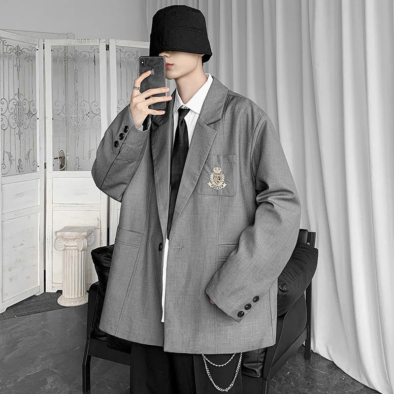 saferido Spring Men's Embroidery High Quality Suit Jackets Male School Uniform Fashion Blazers Black/grey Western-style Clothes