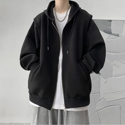 saferido Hooded Hoodies Men Solid Classic Outwear Korean Fashion American High Street Sweatshirts Teens Couples All-match Coats Trendy