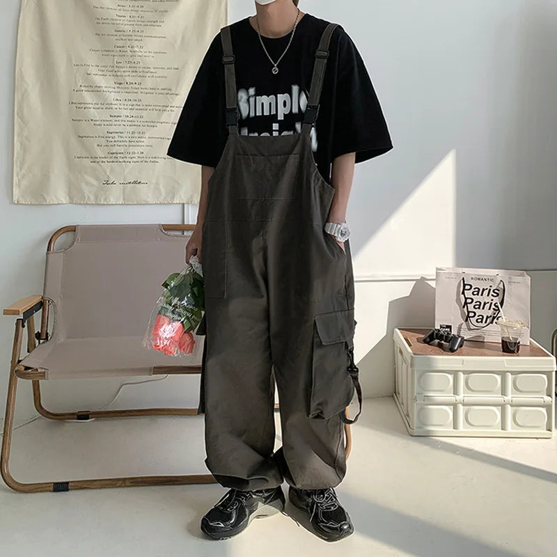 saferido Men Suspenders Jumpsuit Baggy Pants Summer Overalls Japanese Straps Casual Pockets Unisex Oversized Streetwear Male Y2K Clothes