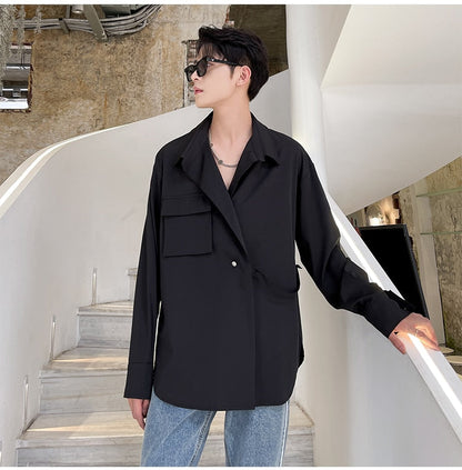 saferido       Solid Shirts Men Long Sleeve Fashion  Casual Loose Blouse Male Luxury Breathable Masculina Clothes Classic Button Tops A95