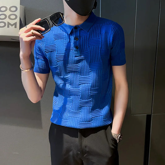 saferido  British Style Summer Leisure for Men Short Sleeves Polo Shirts/Male Slim Fit Fashion Plaid Business Polo Shirts