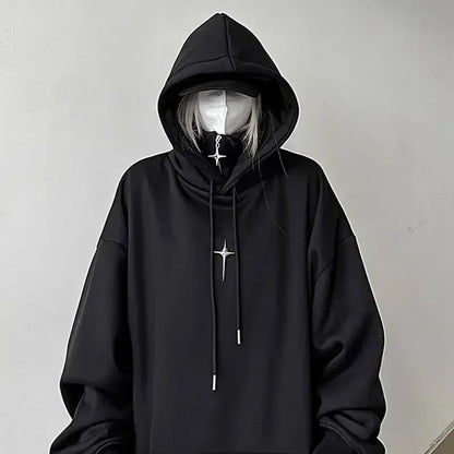 saferido American Style Retro Design Sense Four Pointed Star High Collar Hooded Sweater for Men and Women Trend Winter Thick Top Coat