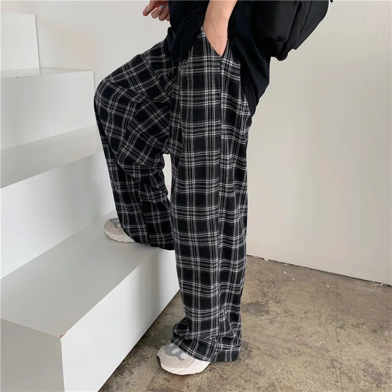 saferido Spring Men Pants Black Women Plaid Trousers Casual Oversize Loose Wide Leg Trouser Harajuku Hip-hop All-match Streetwear S-4XL