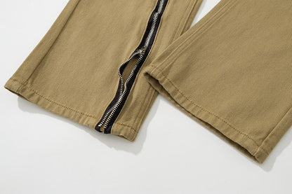 Cross Zipper Decorate Solid Black Mens Cargo Pants High Street Retro Straight Elastic Waist Casual Trousers Loose Overalls
