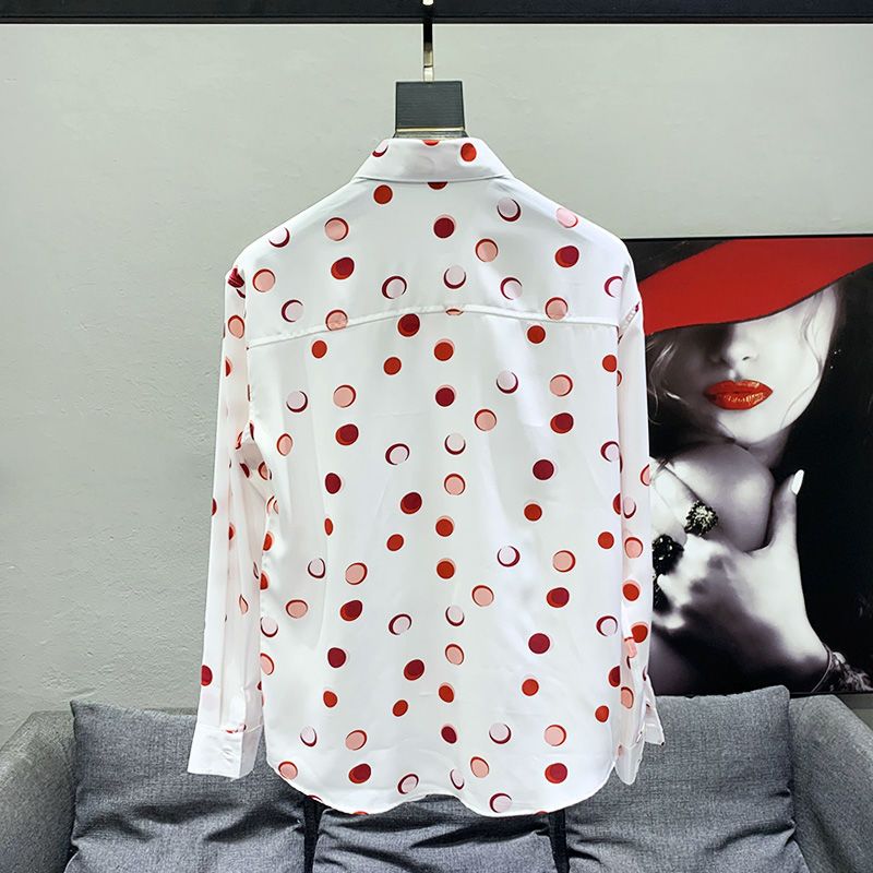 New Spring and Autumn Fashion Polo Collar Print Slim Fit Hanging Korean Version High End Fashion Casual Simple Men's Shirt