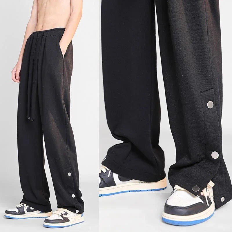 saferido Breasted Design Slit Men's Casual Pants Spring And Autumn Sports Wide-leg Trousers Four Seasons Solid Color Men's Work Pants