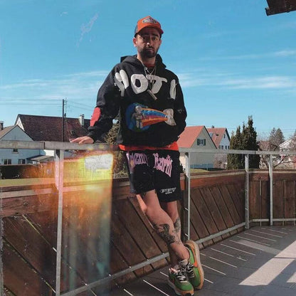 Kanye West Hooded Fleece Sweatshirts Bieber Hip Hop Graffiti Womens Hoodies Pullover Foaming Printing Hoodies Streetwear Men