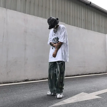 saferido Trousers Hip Hop Straight Men's Jeans Tie Dye Graphic Man Cowboy Pants Y2k Streetwear Baggy 2024 Korean Autumn Harajuku Summer