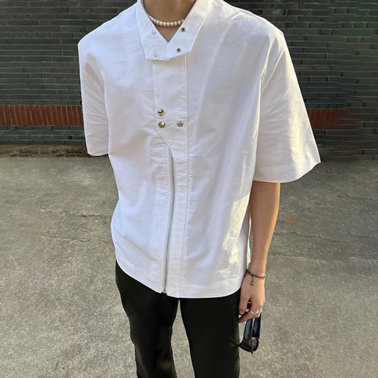 saferido Korean Functional Shirts Men's Spring Summer Zipper Shirt Top Trendy Street Original Design Niche Stand-up Collar Chemise Homme