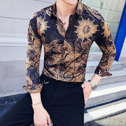 saferido British Style Men's Business Casual Shirts/Male Slim Fit Printing Leisure Long Sleeve Shirts Tops Plus Size S-4XL