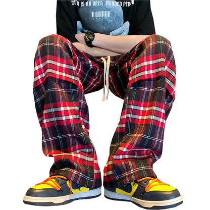 saferido Summer Plaid Pants Men S-3XL Casual Straight Trousers for Male/Female Harajuku Hip-hop Pants