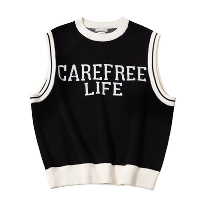 saferido Preppy Knitted Vest for Male Ivy Style Clothing Casual City Boy Letter Sweater Vest  Sleeveless Tops Spring New