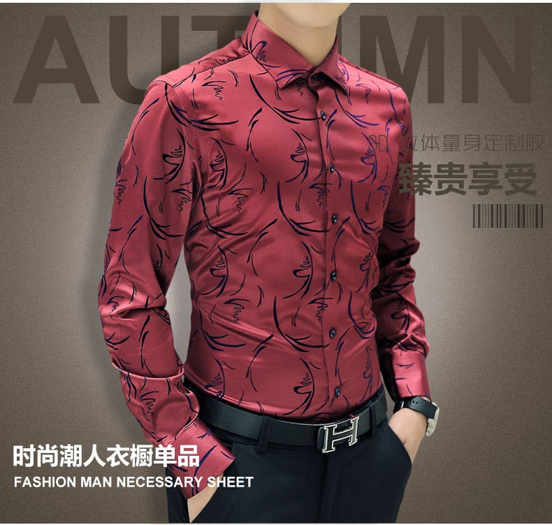 Plus Size 5XL  Men's Luxury Shirts Wedding Dress Long Sleeve Shirt Silk Tuxedo Shirt Men Mercerized Cotton Shirt
